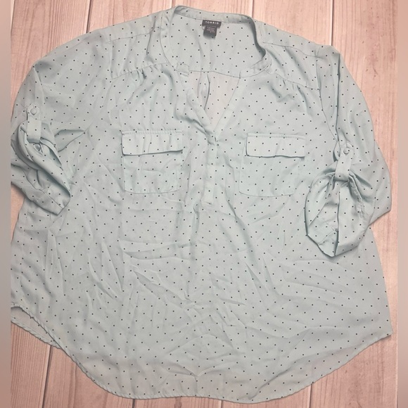 Torrid Women's Size 3 Polka Dot Sheer Blouse Top Blue - Picture 1 of 5